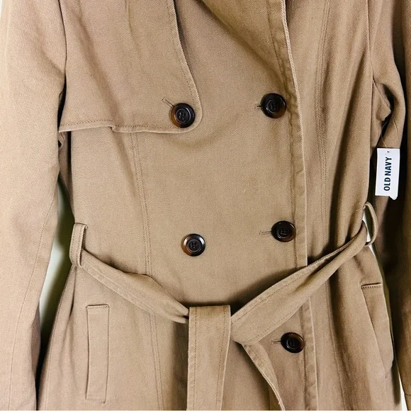 OLD NAVY Women’s Trench Coat Tan Double Breasted Cotton Twill, Size M - Picture 3 of 10